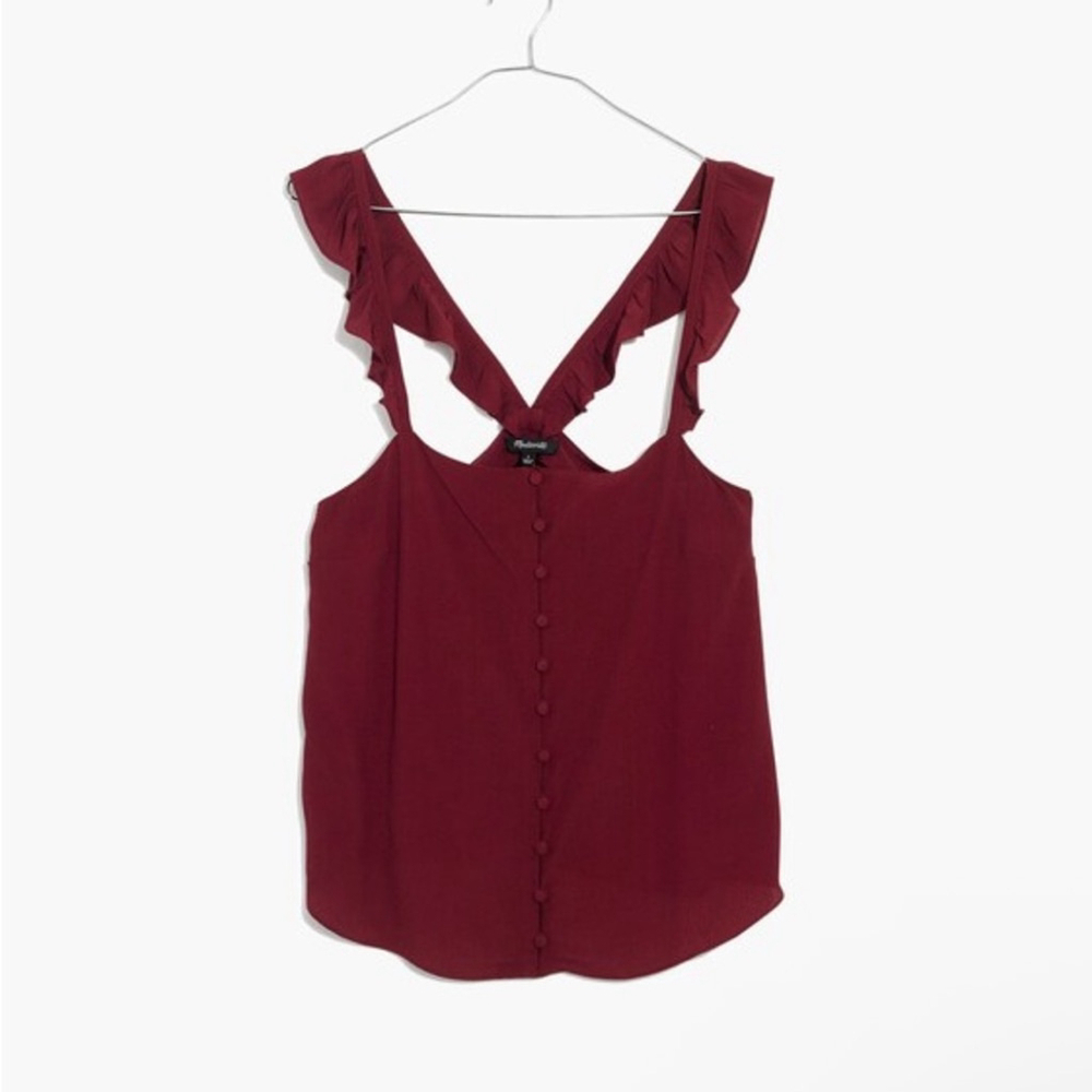 Madewell Ruffle-Strap Cami Top Burgundy Wine Red size 6 - Picture 5 of 10
